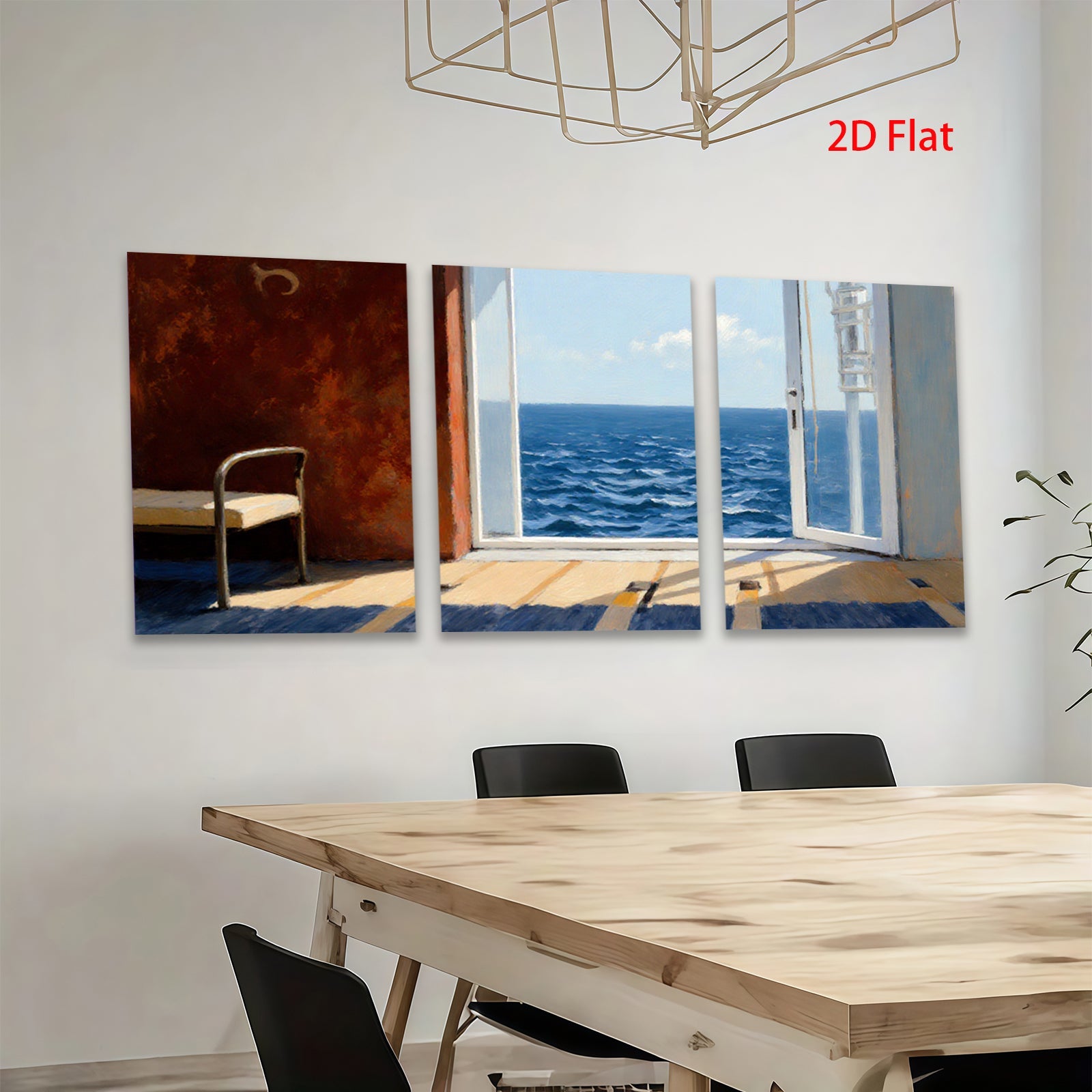 2D flat 1pc Coastal View Open Door Sunlight Living Room Bedroom Wall Decor Farmhouse Style Canvas Prints Modern Artwork
