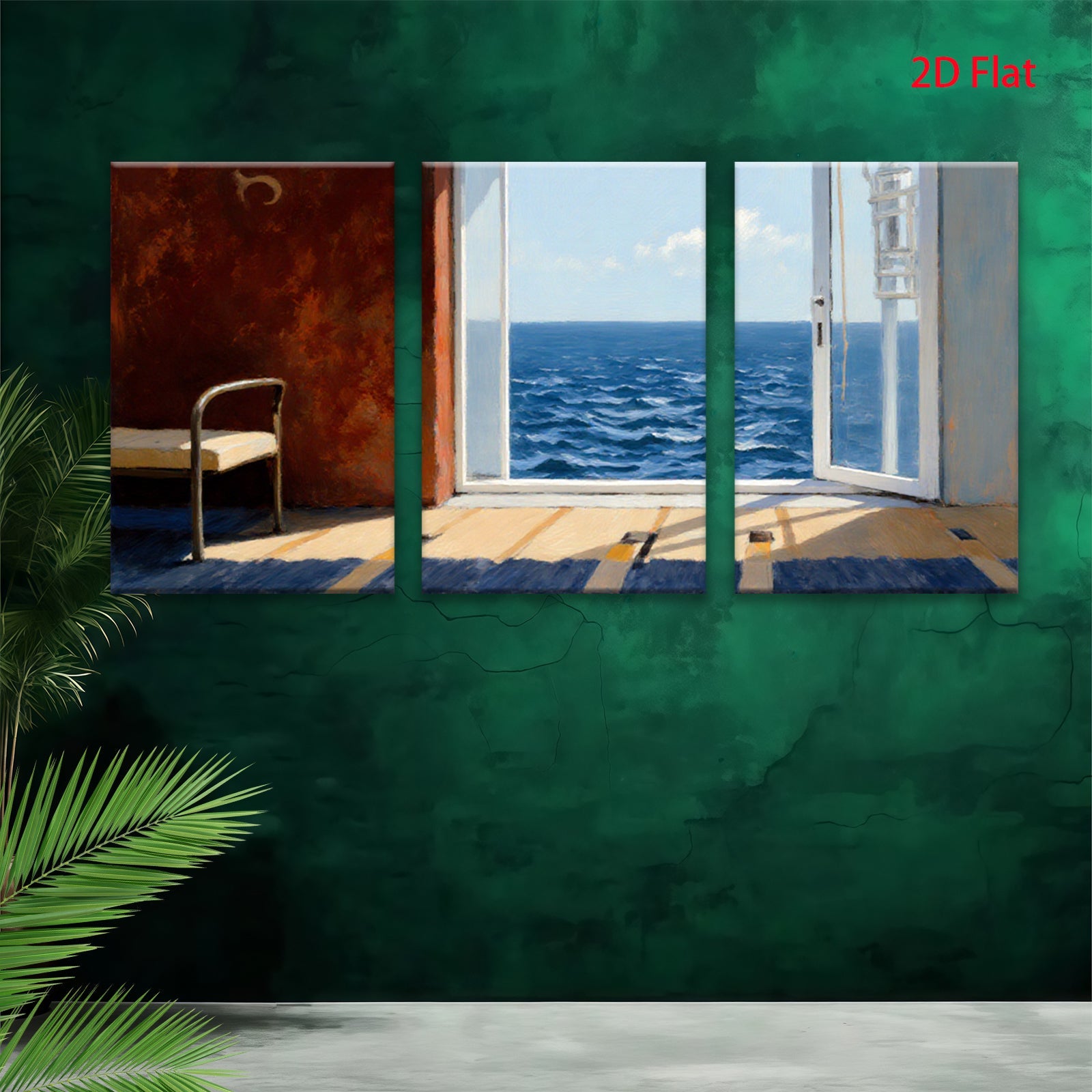 2D flat 1pc Coastal View Open Door Sunlight Living Room Bedroom Wall Decor Farmhouse Style Canvas Prints Modern Artwork