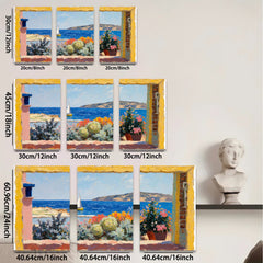 2D flat 1pc Coastal View Window Box Flowers Mediterranean Scene Wall Art Decor Living Room Bedroom Modern Farmhouse Style Canvas Prints