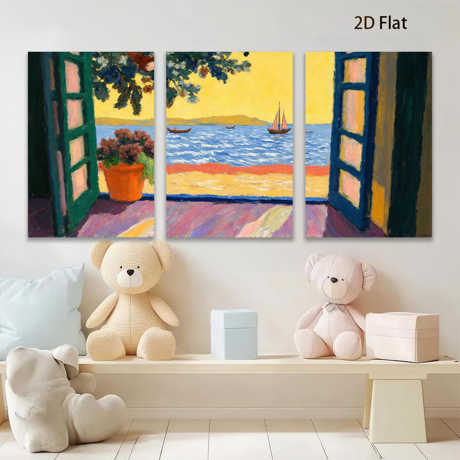 2D flat 1pc Coastal View Window Scene Living Room Bedroom Wall Decor Farmhouse Style Artwork Modern Home Gifts Chic Gallery Wrapped Canvas Prints