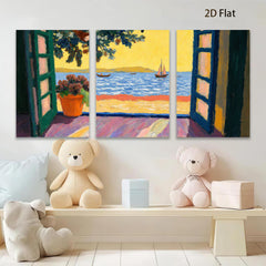 2D flat 1pc Coastal View Window Scene Living Room Bedroom Wall Decor Farmhouse Style Artwork Modern Home Gifts Chic Gallery Wrapped Canvas Prints