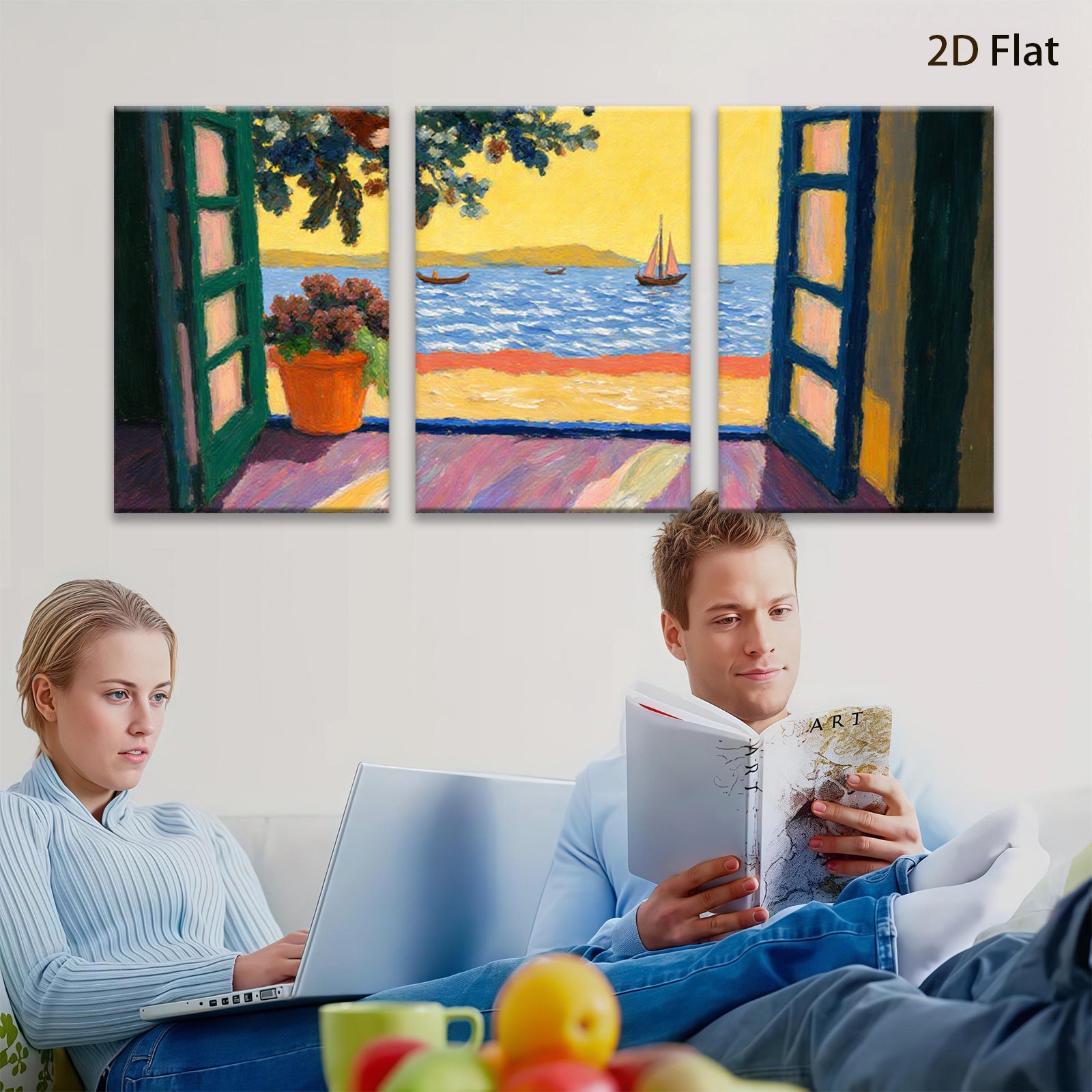 2D flat 1pc Coastal View Window Scene Living Room Bedroom Wall Decor Farmhouse Style Artwork Modern Home Gifts Chic Gallery Wrapped Canvas Prints