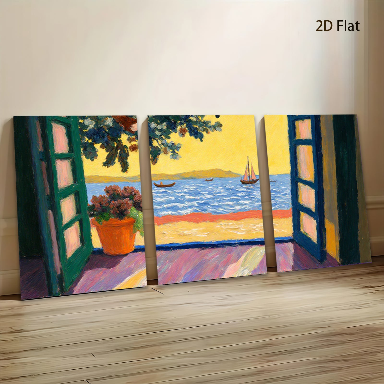 2D flat 1pc Coastal View Window Scene Living Room Bedroom Wall Decor Farmhouse Style Artwork Modern Home Gifts Chic Gallery Wrapped Canvas Prints