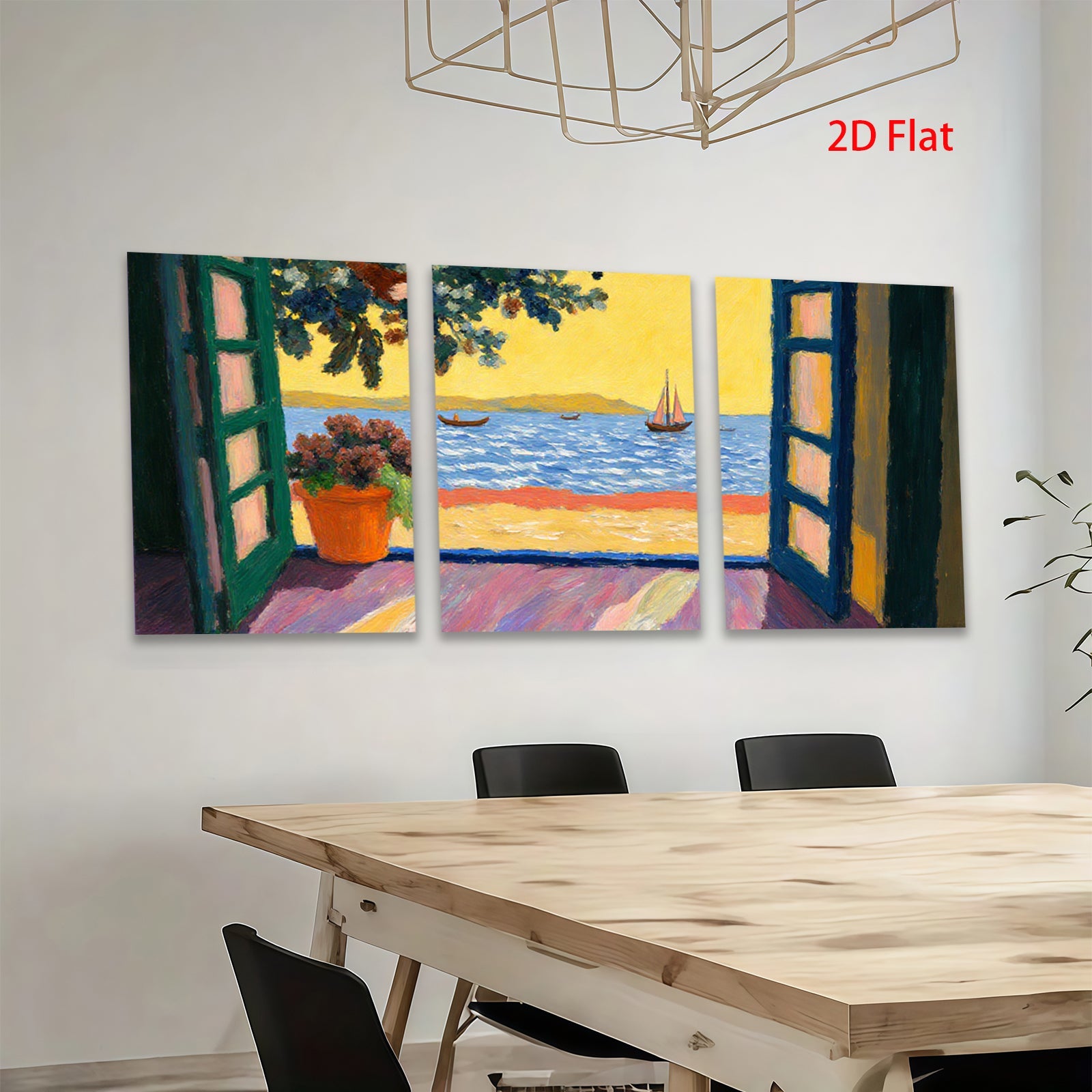 2D flat 1pc Coastal View Window Scene Living Room Bedroom Wall Decor Farmhouse Style Artwork Modern Home Gifts Chic Gallery Wrapped Canvas Prints