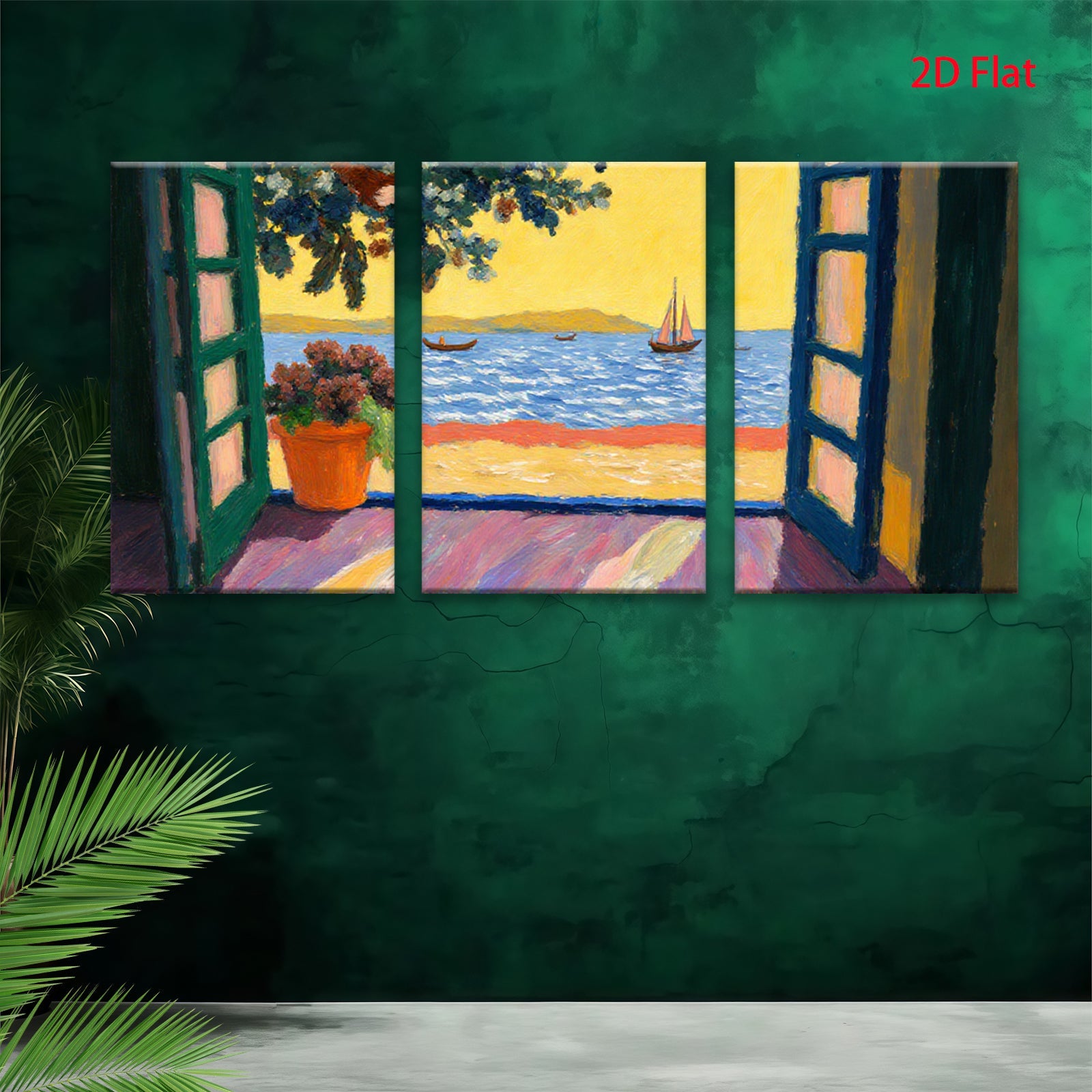 2D flat 1pc Coastal View Window Scene Living Room Bedroom Wall Decor Farmhouse Style Artwork Modern Home Gifts Chic Gallery Wrapped Canvas Prints