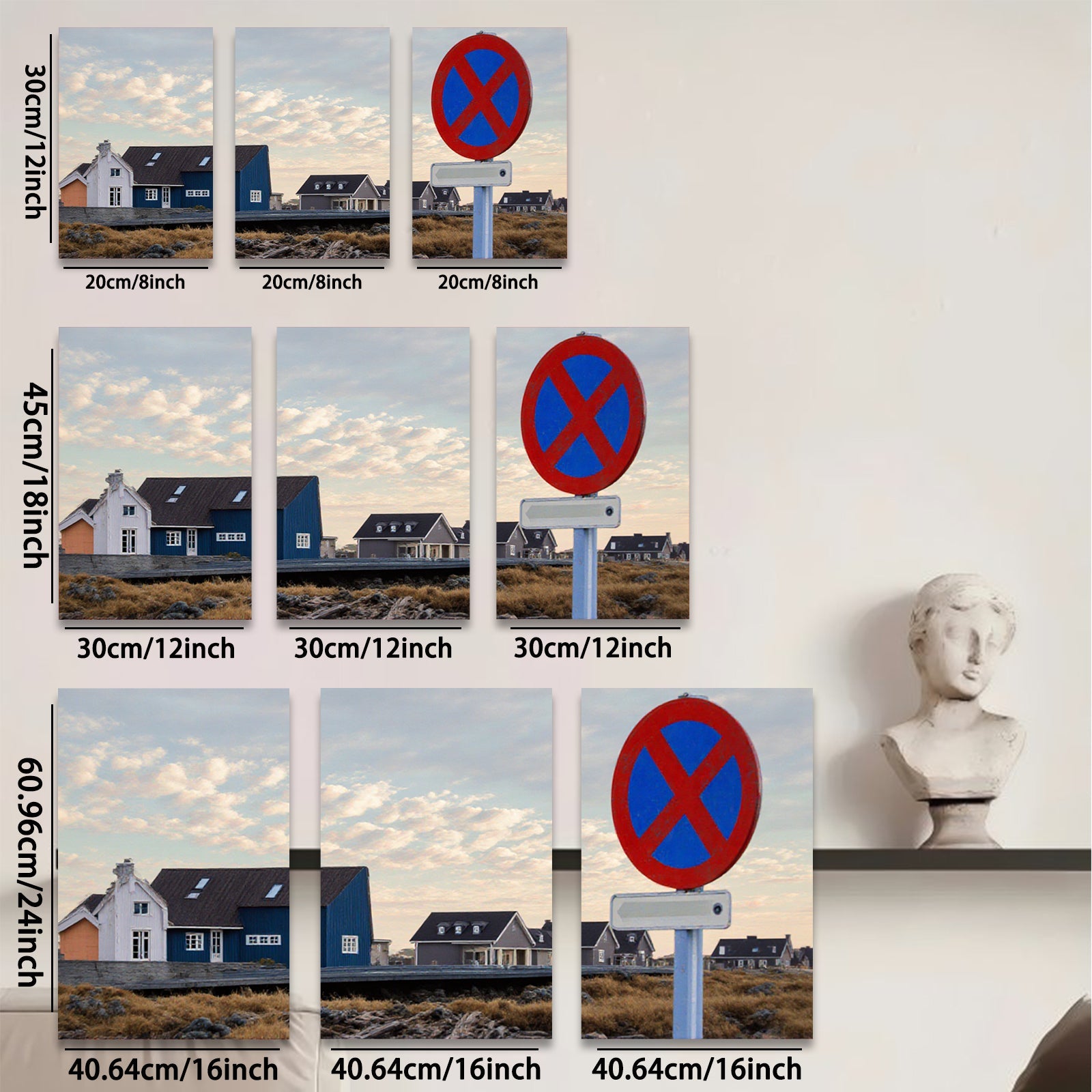 2D flat 1pc Coastal Village Scene Nordic Homes Peaceful Countryside Living Room Bedroom Wall Decor Modern Farmhouse Style Canvas Prints
