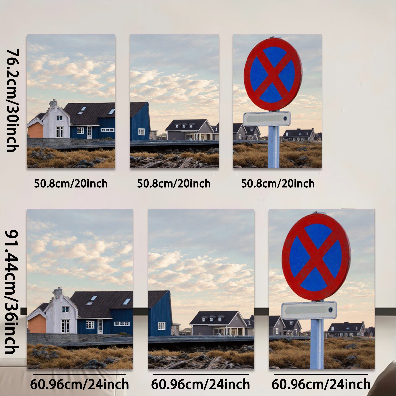 2D flat 1pc Coastal Village Scene Nordic Homes Peaceful Countryside Living Room Bedroom Wall Decor Modern Farmhouse Style Canvas Prints