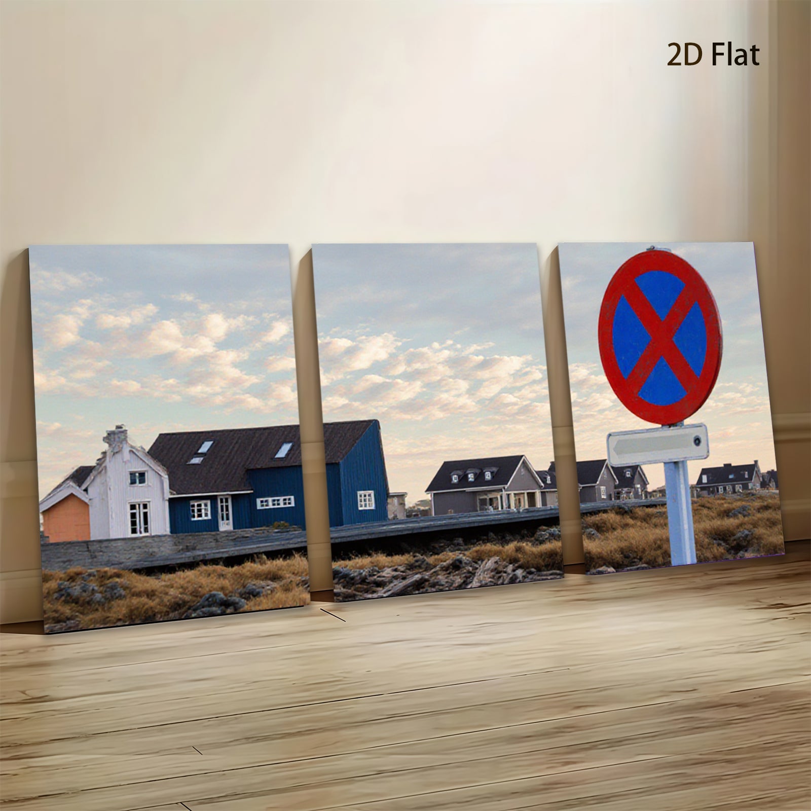 2D flat 1pc Coastal Village Scene Nordic Homes Peaceful Countryside Living Room Bedroom Wall Decor Modern Farmhouse Style Canvas Prints