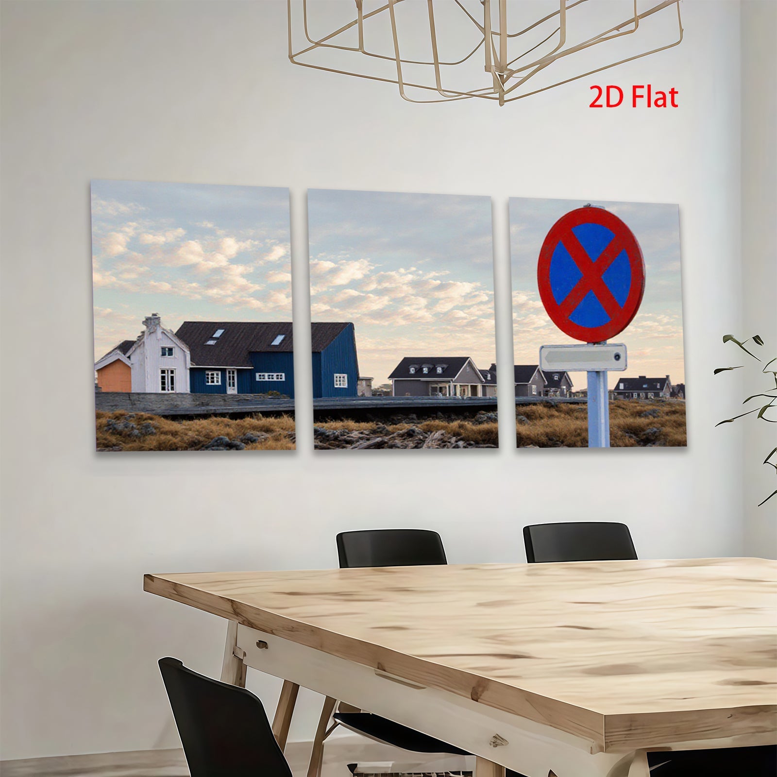2D flat 1pc Coastal Village Scene Nordic Homes Peaceful Countryside Living Room Bedroom Wall Decor Modern Farmhouse Style Canvas Prints