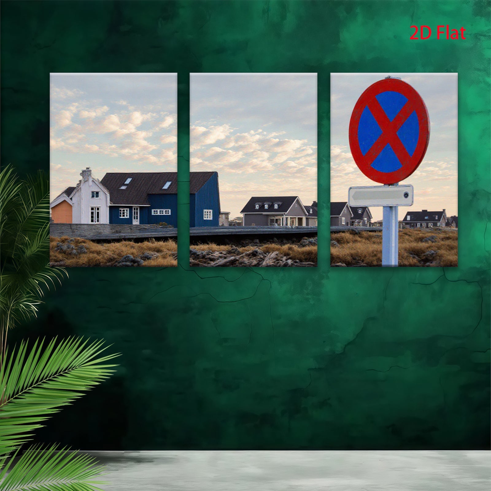 2D flat 1pc Coastal Village Scene Nordic Homes Peaceful Countryside Living Room Bedroom Wall Decor Modern Farmhouse Style Canvas Prints