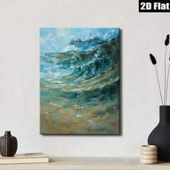 2D flat 1pc Coastal Wave Crashing Ocean Blue Abstract Canvas Wall Art for Living Room Bedroom Bathroom Modern Farmhouse Decor Gallery Wrapped Ready to Hang