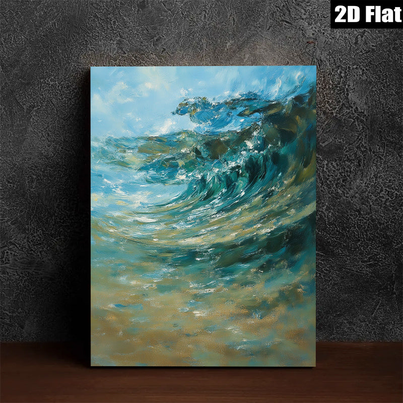 2D flat 1pc Coastal Wave Crashing Ocean Blue Abstract Canvas Wall Art for Living Room Bedroom Bathroom Modern Farmhouse Decor Gallery Wrapped Ready to Hang