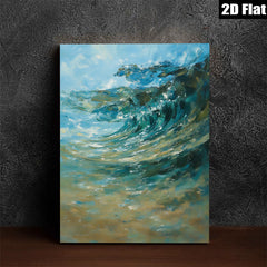 2D flat 1pc Coastal Wave Crashing Ocean Blue Abstract Canvas Wall Art for Living Room Bedroom Bathroom Modern Farmhouse Decor Gallery Wrapped Ready to Hang