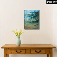 2D flat 1pc Coastal Wave Crashing Ocean Blue Abstract Canvas Wall Art for Living Room Bedroom Bathroom Modern Farmhouse Decor Gallery Wrapped Ready to Hang