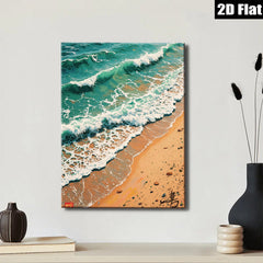 2D flat 1pc Coastal Waves Crashing Sandy Beach Wall Art Decor for Living Room Bedroom Modern Farmhouse Gallery Wrapped Canvas Prints Ready to Hang Aesthetic Room Decor