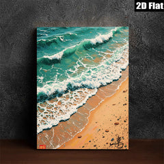 2D flat 1pc Coastal Waves Crashing Sandy Beach Wall Art Decor for Living Room Bedroom Modern Farmhouse Gallery Wrapped Canvas Prints Ready to Hang Aesthetic Room Decor