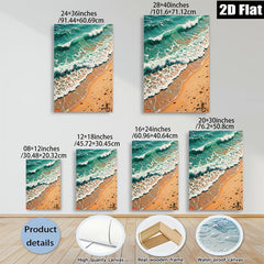 2D flat 1pc Coastal Waves Crashing Sandy Beach Wall Art Decor for Living Room Bedroom Modern Farmhouse Gallery Wrapped Canvas Prints Ready to Hang Aesthetic Room Decor