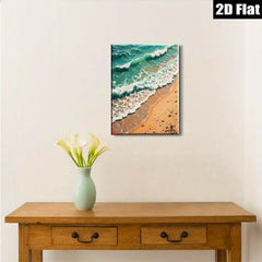 2D flat 1pc Coastal Waves Crashing Sandy Beach Wall Art Decor for Living Room Bedroom Modern Farmhouse Gallery Wrapped Canvas Prints Ready to Hang Aesthetic Room Decor