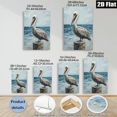 2D flat 1pc Coastal Wildlife Harbor Pelican Bird Art Painting Wall Decor Living Room Bedroom Modern Farmhouse Rustic Beach Theme Canvas Print