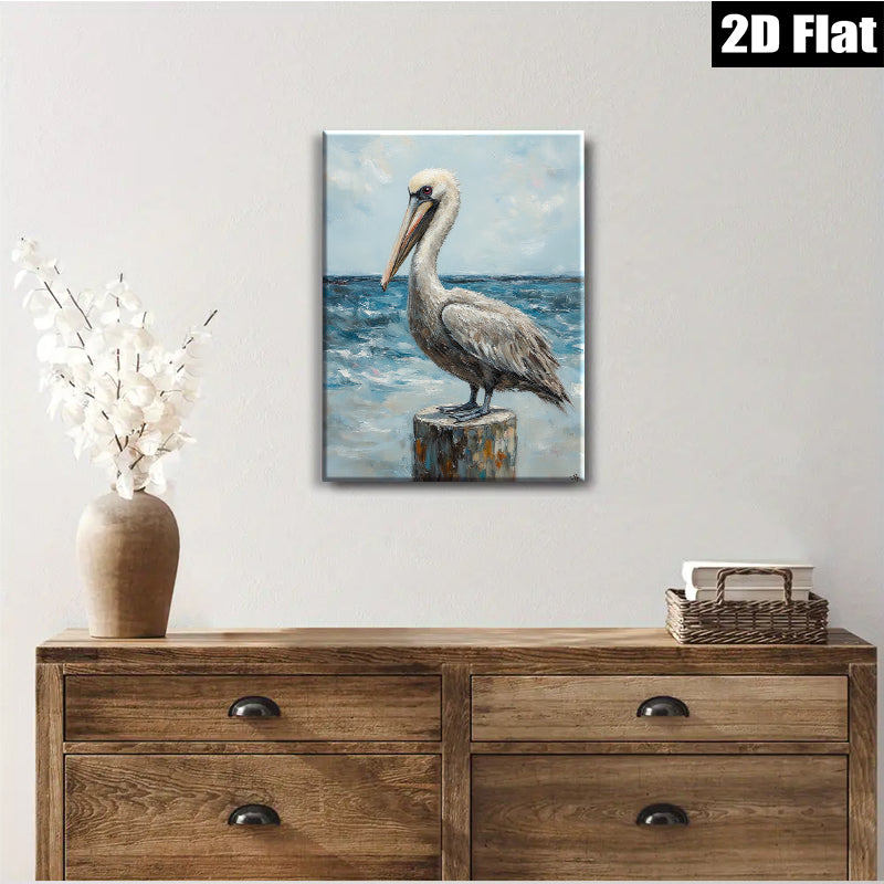 2D flat 1pc Coastal Wildlife Harbor Pelican Bird Art Painting Wall Decor Living Room Bedroom Modern Farmhouse Rustic Beach Theme Canvas Print