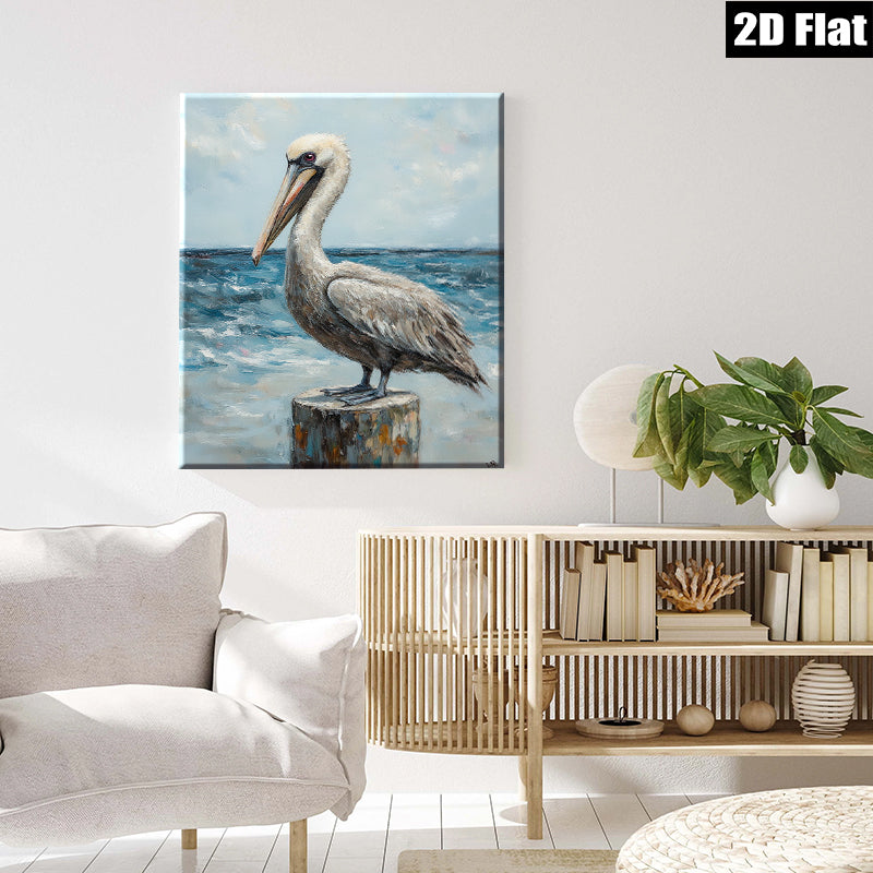 2D flat 1pc Coastal Wildlife Harbor Pelican Bird Art Painting Wall Decor Living Room Bedroom Modern Farmhouse Rustic Beach Theme Canvas Print