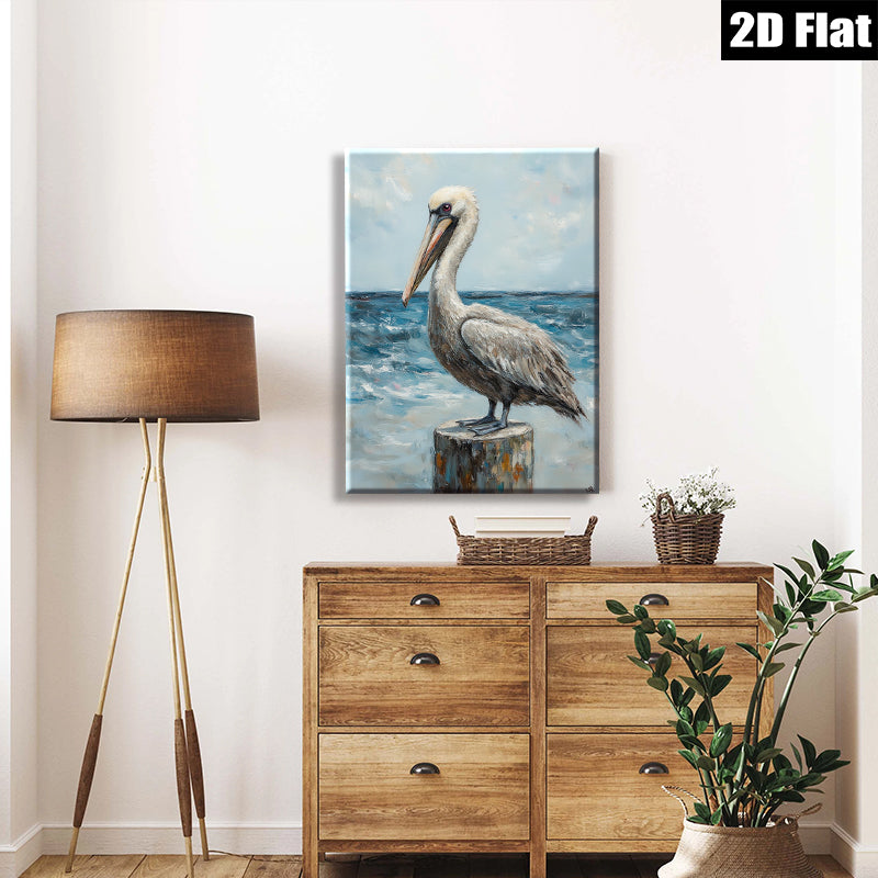 2D flat 1pc Coastal Wildlife Harbor Pelican Bird Art Painting Wall Decor Living Room Bedroom Modern Farmhouse Rustic Beach Theme Canvas Print