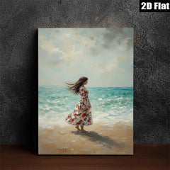 2D flat 1pc Coastal Woman Beach Scene Wall Art Decor Living Room Bedroom Modern Farmhouse Style Canvas Prints Wrapped Ready To Hang Large Size