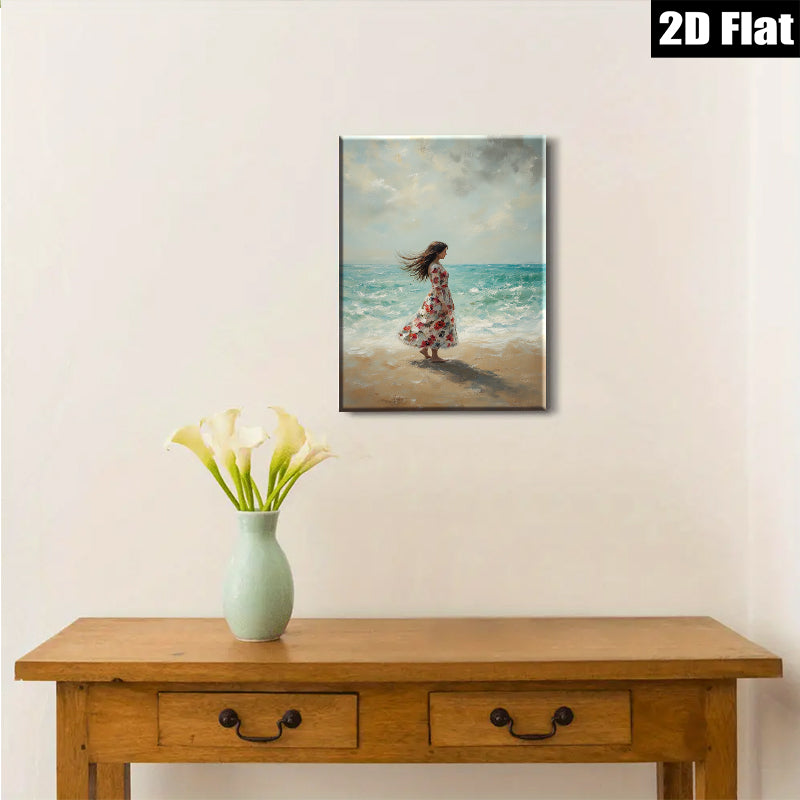 2D flat 1pc Coastal Woman Beach Scene Wall Art Decor Living Room Bedroom Modern Farmhouse Style Canvas Prints Wrapped Ready To Hang Large Size