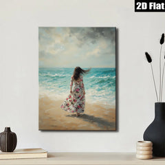 2D flat 1pc Coastal Woman Beach Scene Wall Art Living Room Bedroom Decor Farmhouse Style Canvas Prints for Home Modern Gallery Wrapped Ready to Hang