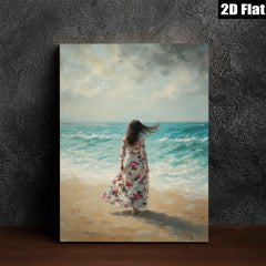 2D flat 1pc Coastal Woman Beach Scene Wall Art Living Room Bedroom Decor Farmhouse Style Canvas Prints for Home Modern Gallery Wrapped Ready to Hang