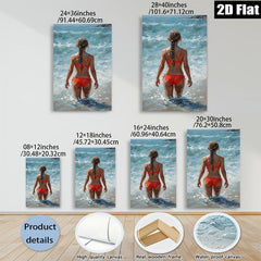 2D flat 1pc Coastal Woman Enjoys Ocean Waves Beach Wall Art Modern Bathroom Decor Living Room Canvas Prints Farmhouse Style Rustic Chic Gallery Wrapped Ready To Hang