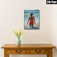 2D flat 1pc Coastal Woman Enjoys Ocean Waves Beach Wall Art Modern Bathroom Decor Living Room Canvas Prints Farmhouse Style Rustic Chic Gallery Wrapped Ready To Hang