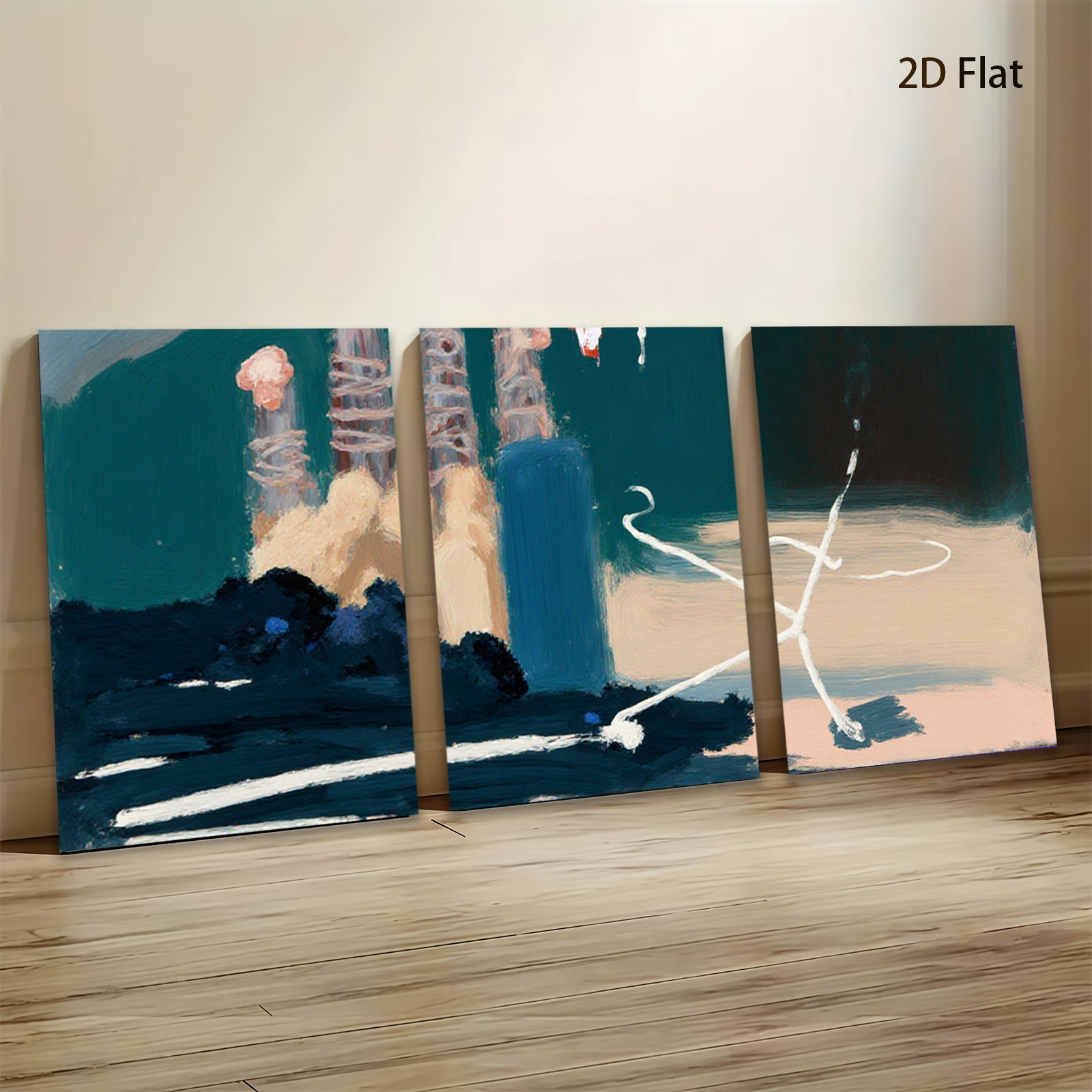 2D flat 1pc Coastal abstract landscape painting modern farmhouse wall art for living room bedroom decor gallery wrapped canvas prints botanical botanical