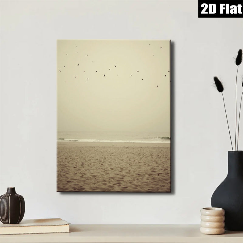 2D flat 1pc Coastal birds soar above golden beach serene wall art living room bedroom decor farmhouse style modern minimalist gallery wrapped canvas print