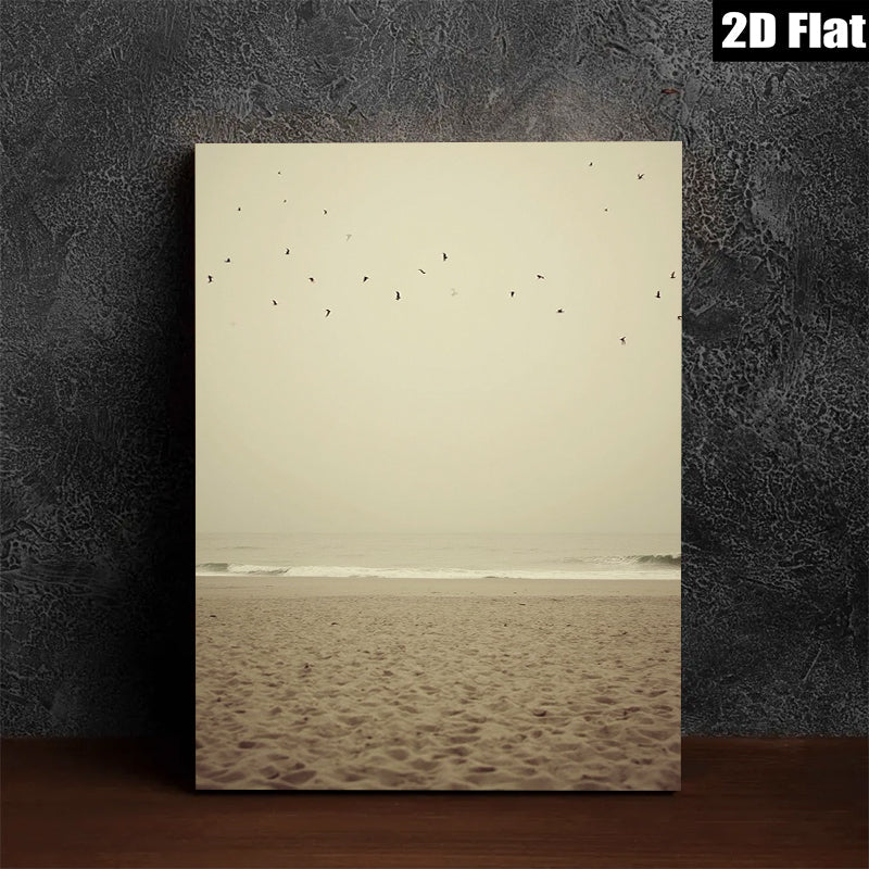 2D flat 1pc Coastal birds soar above golden beach serene wall art living room bedroom decor farmhouse style modern minimalist gallery wrapped canvas print