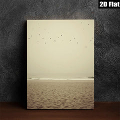 2D flat 1pc Coastal birds soar above golden beach serene wall art living room bedroom decor farmhouse style modern minimalist gallery wrapped canvas print