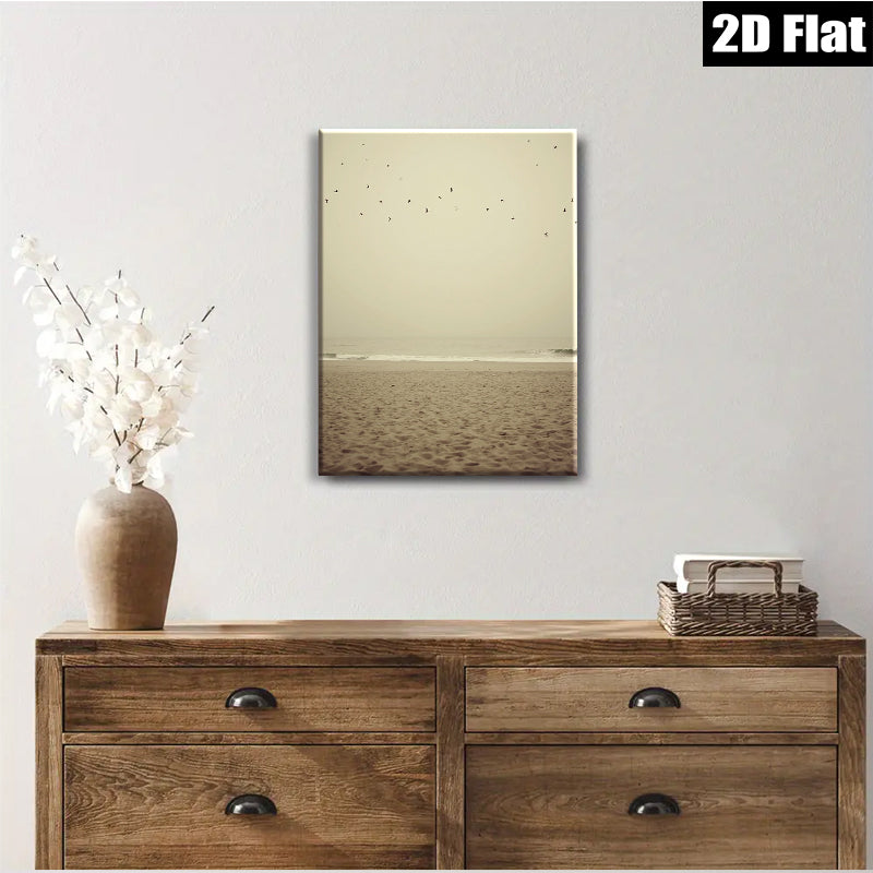 2D flat 1pc Coastal birds soar above golden beach serene wall art living room bedroom decor farmhouse style modern minimalist gallery wrapped canvas print