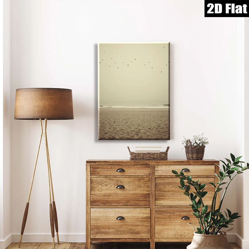 2D flat 1pc Coastal birds soar above golden beach serene wall art living room bedroom decor farmhouse style modern minimalist gallery wrapped canvas print