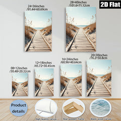 2D flat 1pc Coastal boardwalk leading to serene blue ocean beach wall art for living room bedroom home decor farmhouse style gallery wrapped canvas prints modern minimalist
