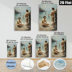 2D flat 1pc Coastal boys enjoying sun sand waves beach scene wall art living room bedroom decor farmhouse style modern art canvas prints