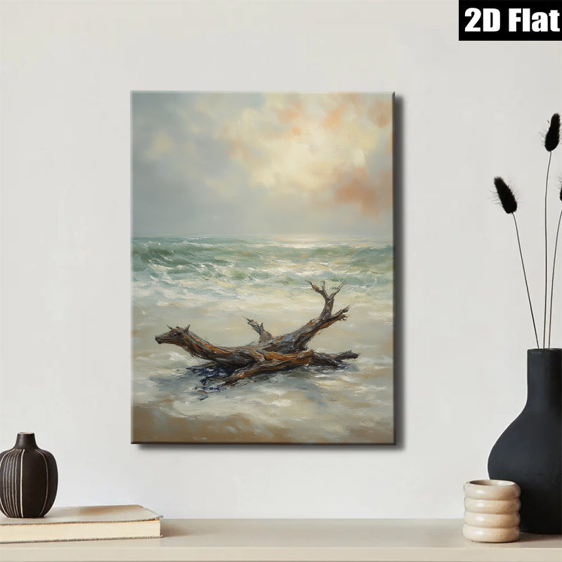 2D flat 1pc Coastal driftwood beach scene wall art for living room bedroom home decor farmhouse style canvas prints modern aesthetic