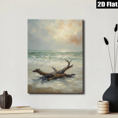 2D flat 1pc Coastal driftwood beach scene wall art for living room bedroom home decor farmhouse style canvas prints modern aesthetic