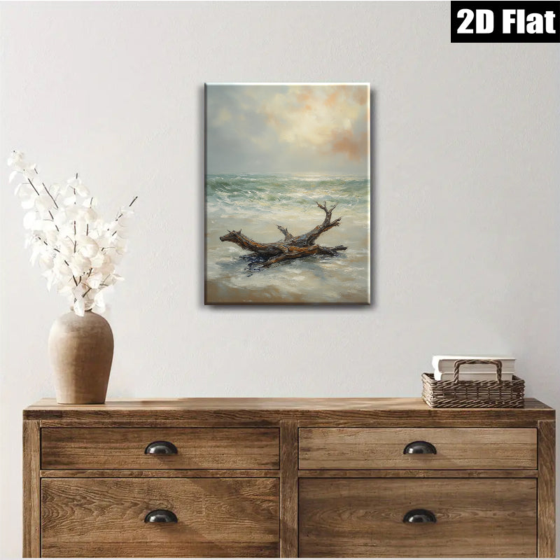 2D flat 1pc Coastal driftwood beach scene wall art for living room bedroom home decor farmhouse style canvas prints modern aesthetic