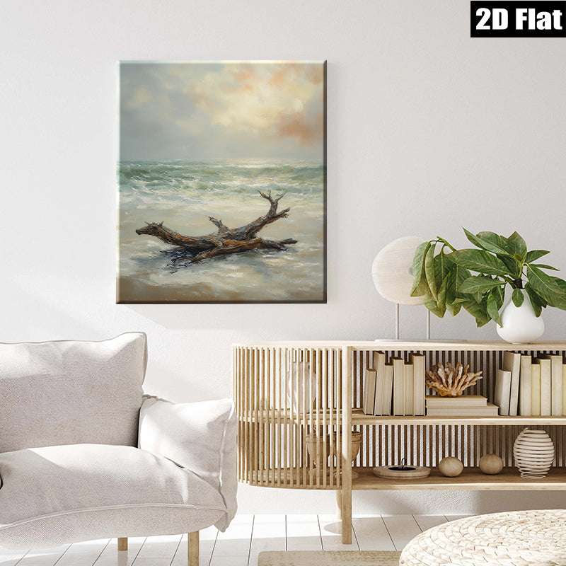 2D flat 1pc Coastal driftwood beach scene wall art for living room bedroom home decor farmhouse style canvas prints modern aesthetic