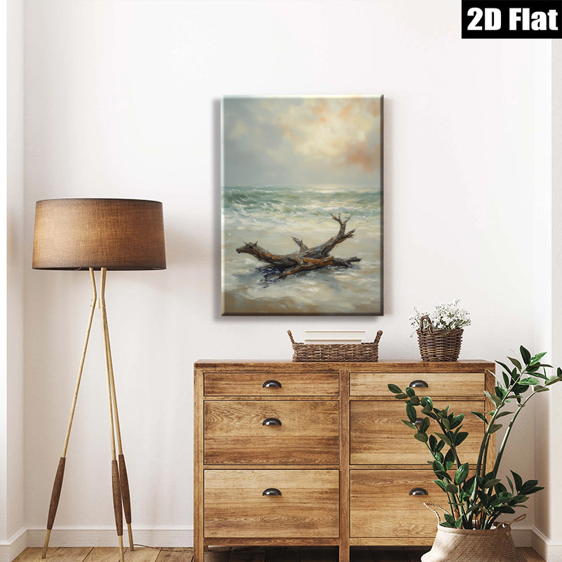 2D flat 1pc Coastal driftwood beach scene wall art for living room bedroom home decor farmhouse style canvas prints modern aesthetic