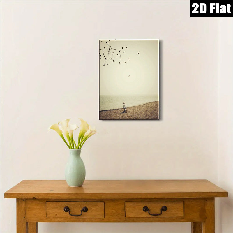 2D flat 1pc Coastal serenity lone figure beach scene wall decor for living room bedroom gallery wrapped canvas farmhouse style modern minimalist aesthetic