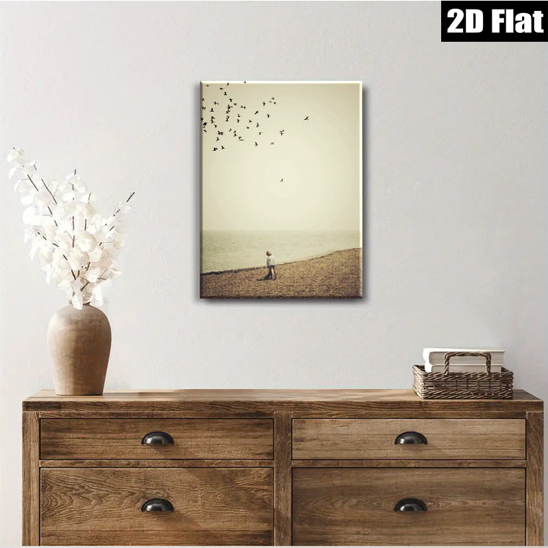 2D flat 1pc Coastal serenity lone figure beach scene wall decor for living room bedroom gallery wrapped canvas farmhouse style modern minimalist aesthetic