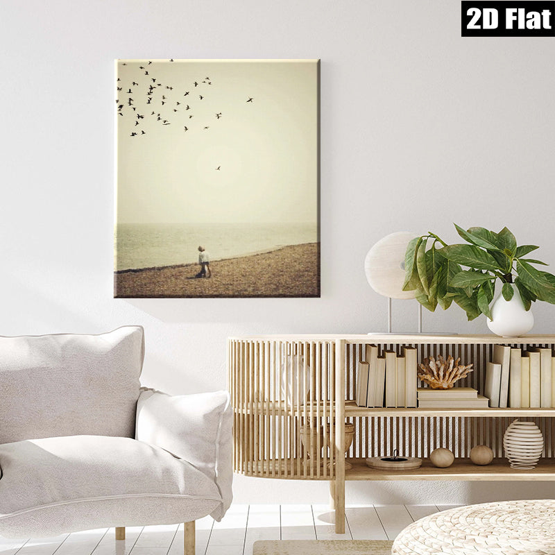 2D flat 1pc Coastal serenity lone figure beach scene wall decor for living room bedroom gallery wrapped canvas farmhouse style modern minimalist aesthetic