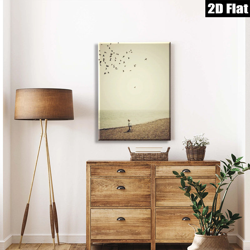 2D flat 1pc Coastal serenity lone figure beach scene wall decor for living room bedroom gallery wrapped canvas farmhouse style modern minimalist aesthetic