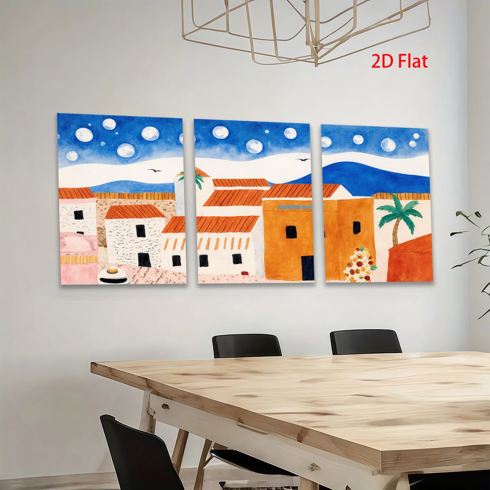 2D flat 1pc Coastal village scene under moonlit sky perfect for living room bedroom gallery wall farmhouse decor modern minimalist art